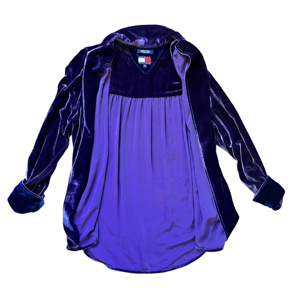 Tommy Hilfiger Vintage Y2K Purple Velvet Rayon and Silk Button-up Shirt - Picture 3 of 6